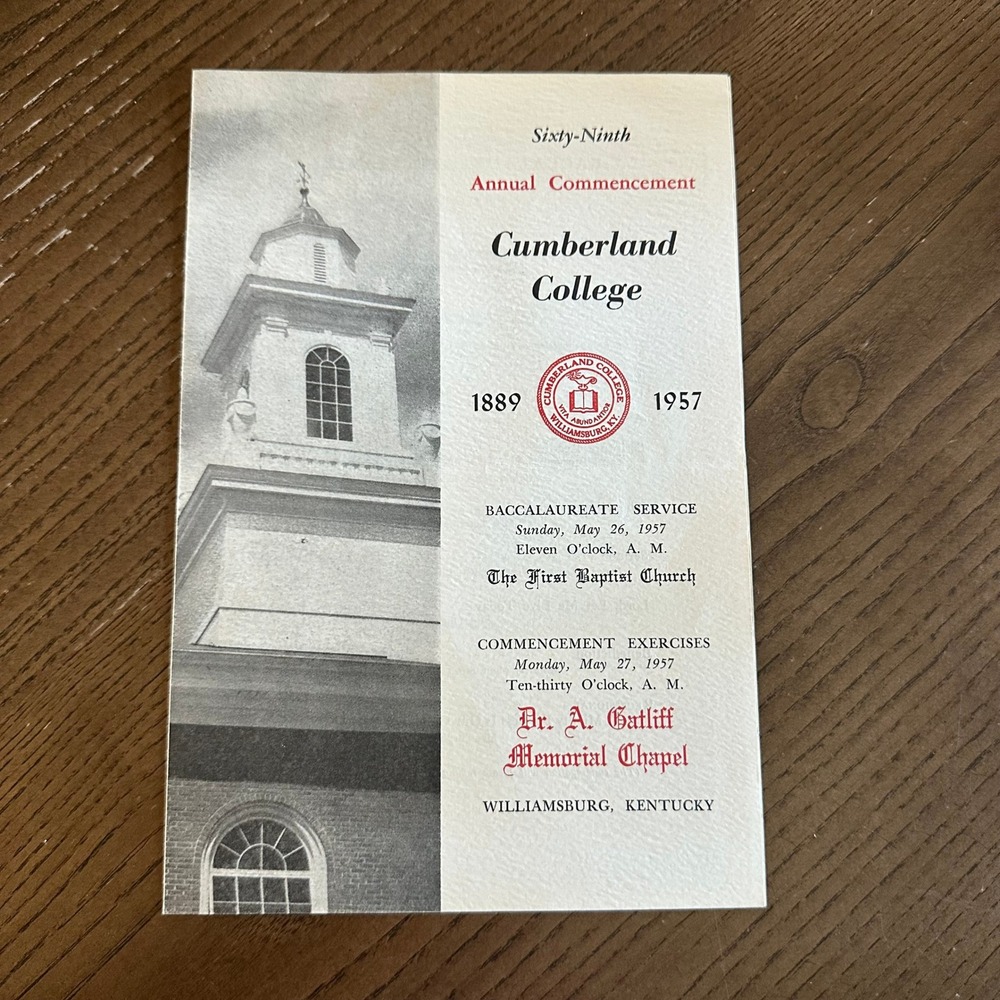 Vintage 1957 Cumberland College 69th Annual Commencement Program Kentucky